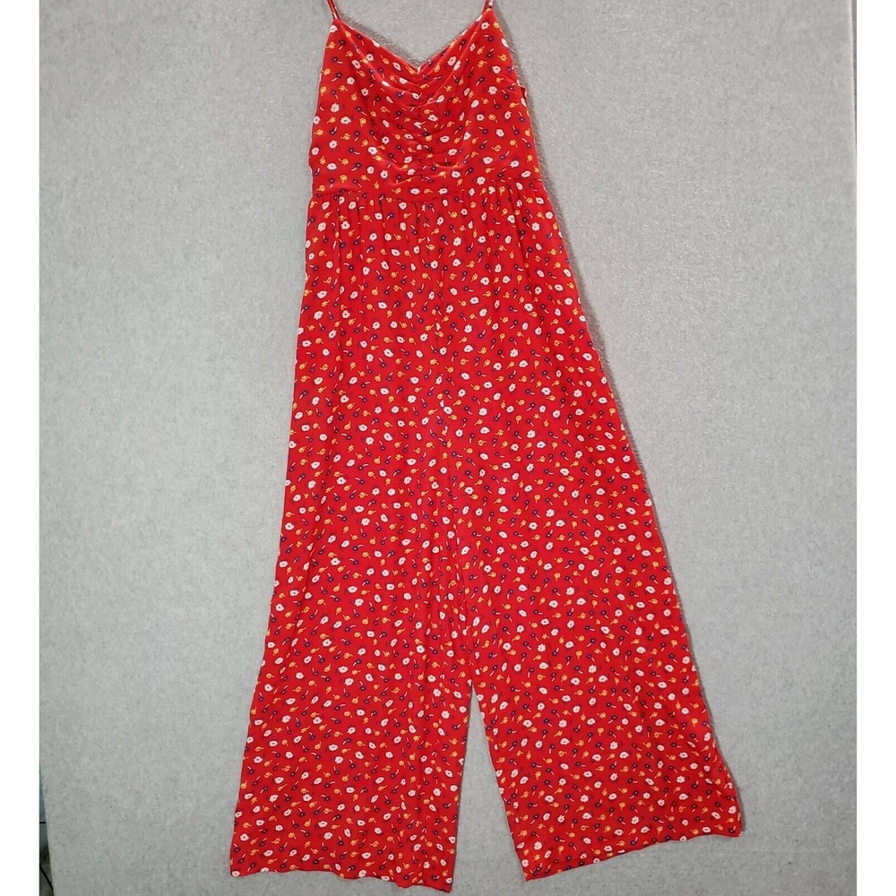 Madewell Women Jumpsuit 6 Red Floral Ruched Wide Leg Prairie‎ Posies Cropped